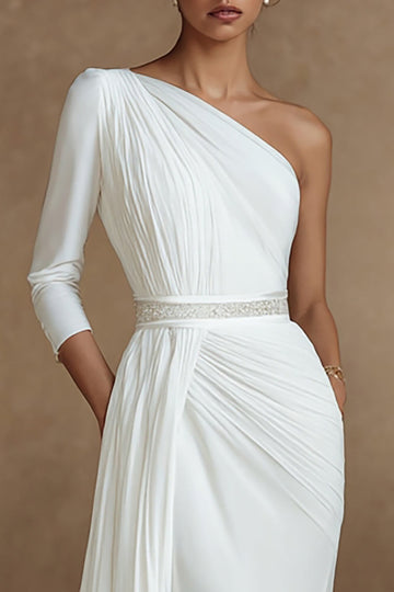 Robe de mariée fourreau ivoire à une épaule avec ceinture